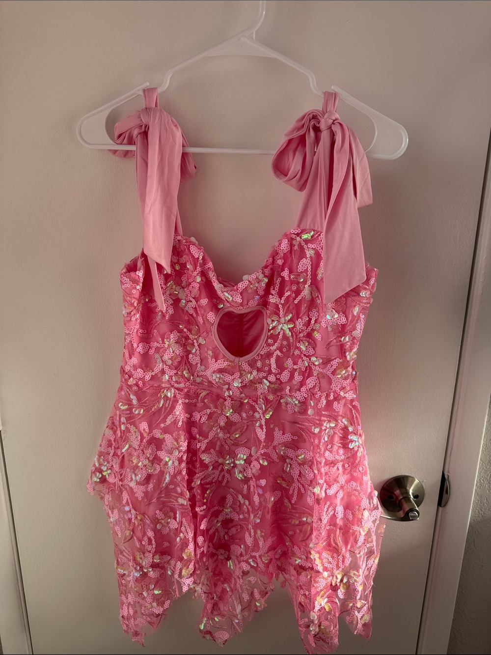Iheartraves Pink Sequin Floral Tie-Shoulder Dress